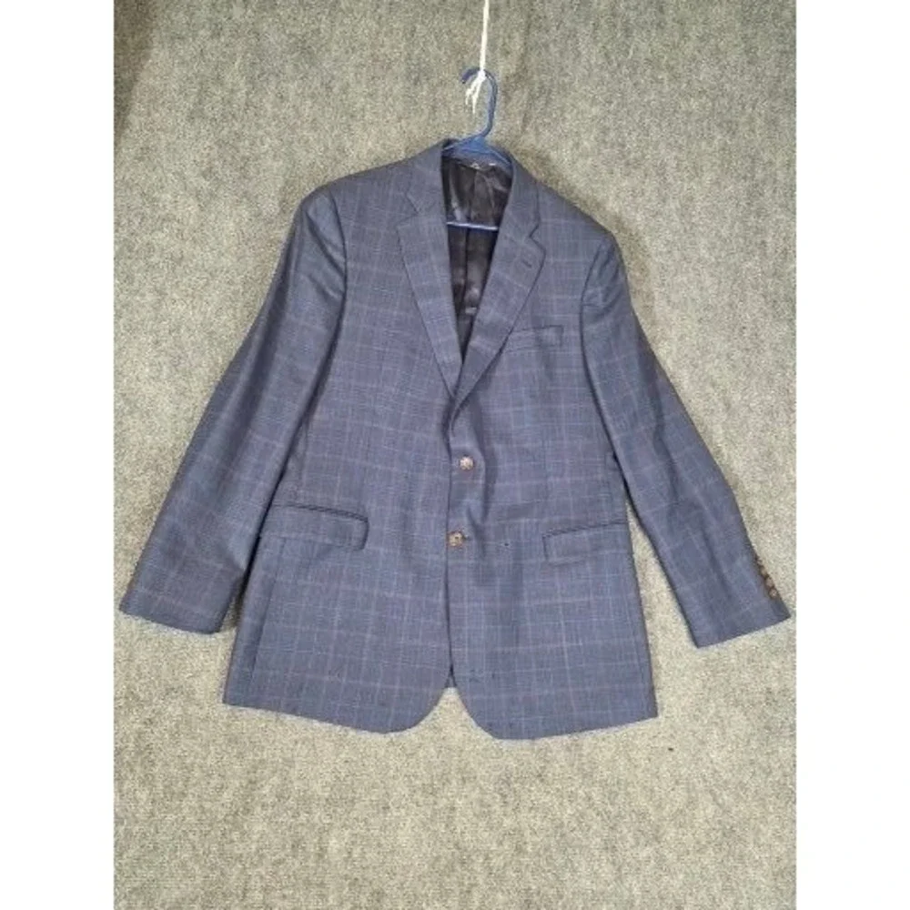 Brooks Brothers 346 Mens 44L Fitzgerald Fit Wool Windowpane Plaid Blazer‎ Navy